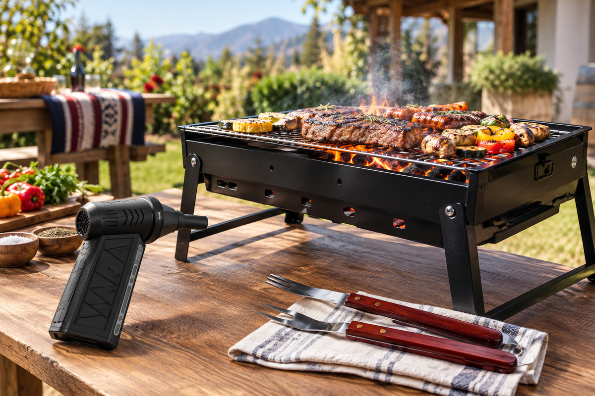 Tri - Pack Parrillero SOPLADOR+PARRILLA+SET